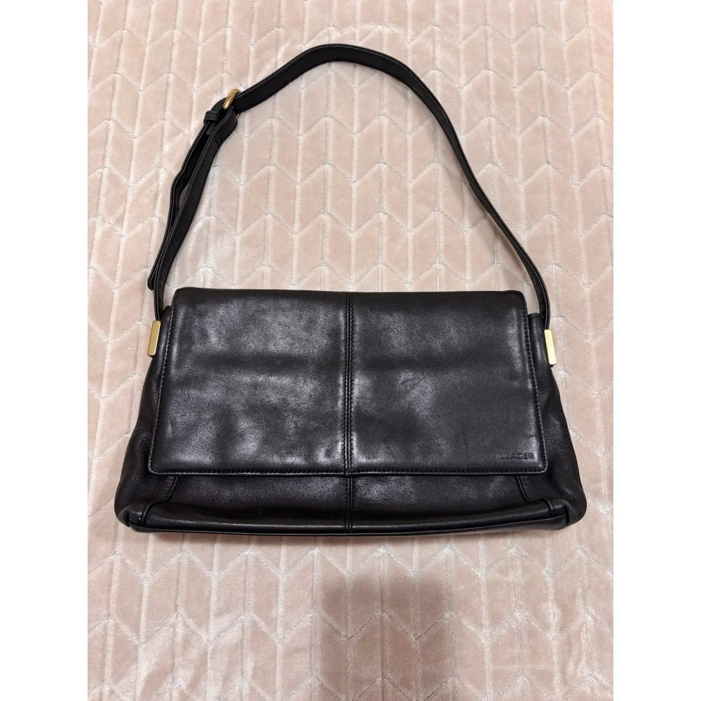 Vintage Liz Claiborne Villager Black Leather Shoulder Bag Office Siren Y2K Purse